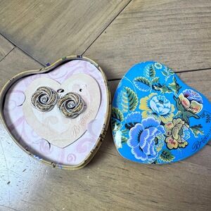 Brighton Love Knot Clip On Earrings Silver Gold Tone Crystal Heart Tin Bohemian